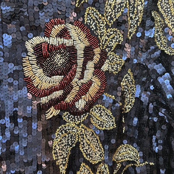 NWT Mac Duggal Sequined Asymmetrical Floral Long Sleeve Midi Dress 93624 - Picture 6 of 8